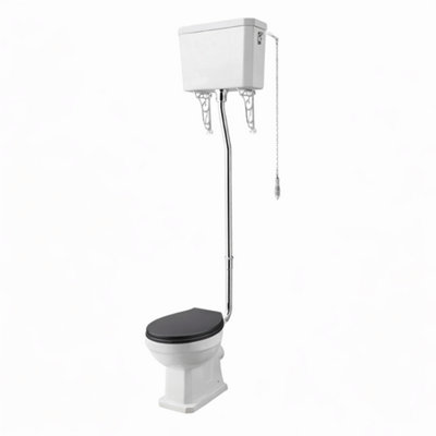 Aquarius Harewood Traditional High Level Toilet With Soft Close Wooden Seat In Black from B&Q