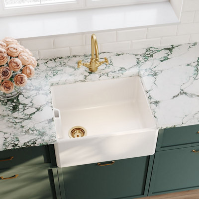 Aquarius Belfast Fireclay Single Bowl Sink Including Basket Strainer Waste 595 X 455 X 254mm