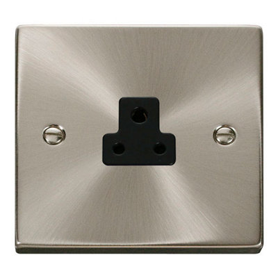 Satin / Brushed Chrome 1 Gang 2A Round Pin SocketBlack TrimSe Home