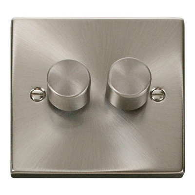 Satin / Brushed Chrome 2 Gang 2 Way Led 100W Trailing Edge Dimmer Light SwitchSe Home from B&Q