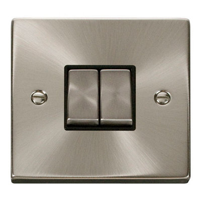 B&Q - Satin / Brushed Chrome 10A 2 Gang 2 Way Ingot Light SwitchBlack TrimSe Home