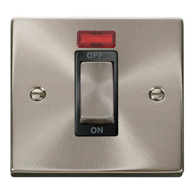 Satin / Brushed Chrome 1 Gang Ingot Size 45A Switch With NeonBlack TrimSe Home