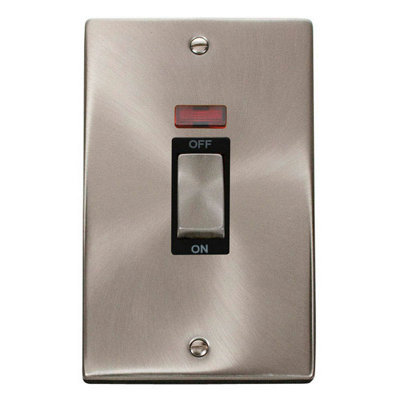 Satin / Brushed Chrome 2 Gang Ingot Size 45A Switch With NeonBlack TrimSe Home