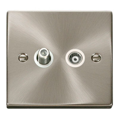 B&Q - Satin / Brushed Chrome Satellite And Isolated Coaxial 1 Gang SocketWhite TrimSe Home