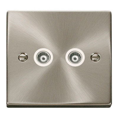 B&Q - Satin / Brushed Chrome Twin Isolated Coaxial SocketWhite TrimSe Home