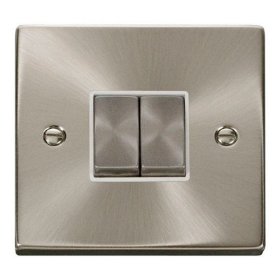 B&Q - Satin / Brushed Chrome 10A 2 Gang 2 Way Ingot Light SwitchWhite TrimSe Home