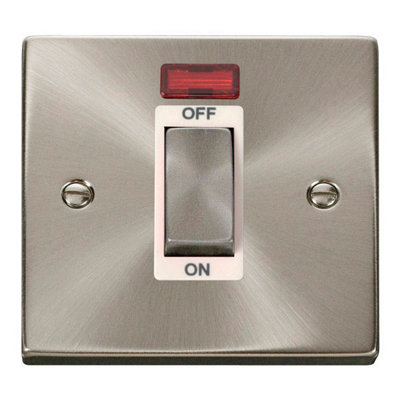 Satin / Brushed Chrome 1 Gang Ingot Size 45A Switch With NeonWhite TrimSe Home
