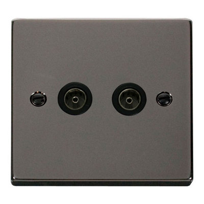 Black Nickel 2 Gang Twin Coaxial Tv SocketBlack TrimSe Home from B&Q