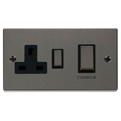 Black Nickel Cooker Control Ingot 45A With 13A Switched Plug SocketBlack TrimSe Home from B&Q