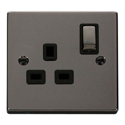 Black Nickel 1 Gang 13A Dp Ingot Switched Plug SocketBlack TrimSe Home