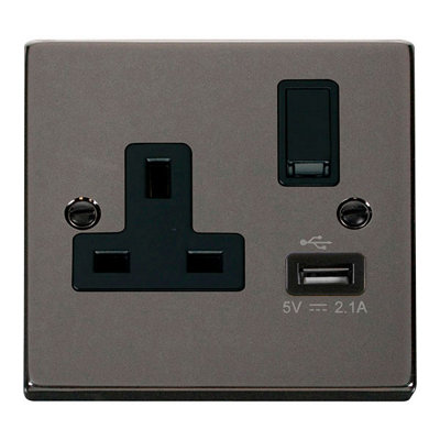 Black Nickel 1 Gang 13A Dp 1 Usb Switched Plug SocketBlack TrimSe Home