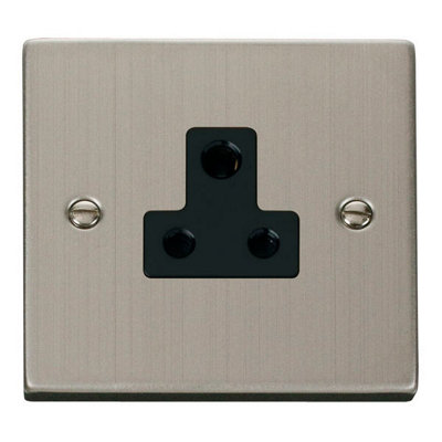 Stainless Steel 1 Gang 5A Round Pin SocketBlack TrimSe Home