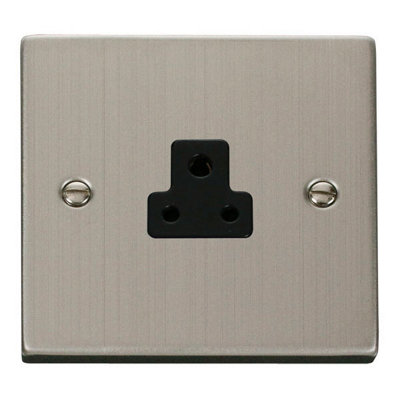 Stainless Steel 1 Gang 2A Round Pin SocketBlack TrimSe Home