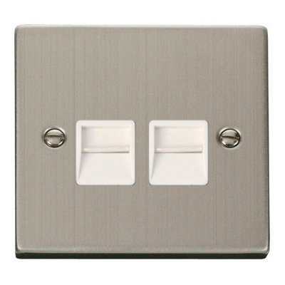 Stainless Steel Secondary Telephone Twin SocketWhite TrimSe Home from B&Q