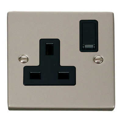 Pearl Nickel 1 Gang 13A Dp Switched Plug SocketBlack TrimSe Home