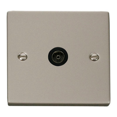 Pearl Nickel 1 Gang Single Coaxial Tv SocketBlack TrimSe Home from B&Q