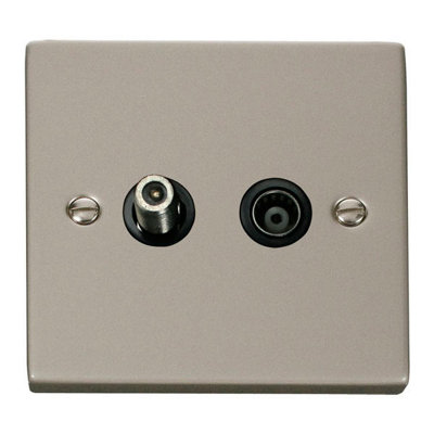 Pearl Nickel Satellite And Isolated Coaxial 1 Gang SocketBlack TrimSe Home from B&Q