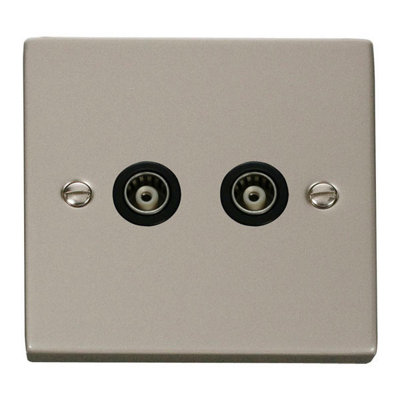 Pearl Nickel Twin Isolated Coaxial SocketBlack TrimSe Home from B&Q