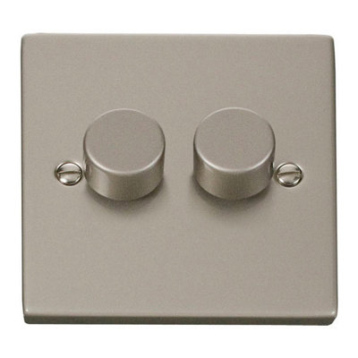 Pearl Nickel 2 Gang 2 Way Led 100W Trailing Edge Dimmer Light SwitchSe Home from B&Q