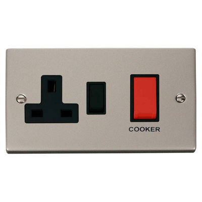 Pearl Nickel Cooker Control 45A With 13A Switched Plug SocketBlack TrimSe Home from B&Q