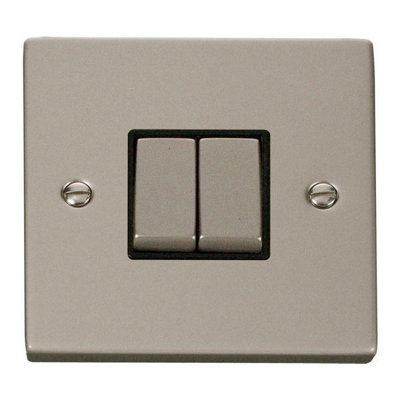 Pearl Nickel 10A 2 Gang 2 Way Ingot Light SwitchBlack TrimSe Home from B&Q