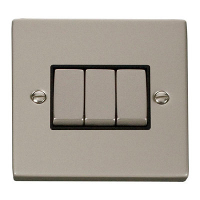 Pearl Nickel 10A 3 Gang 2 Way Ingot Light SwitchBlack TrimSe Home from B&Q