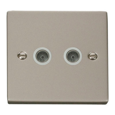 B&Q - Pearl Nickel 2 Gang Twin Coaxial Tv SocketWhite TrimSe Home