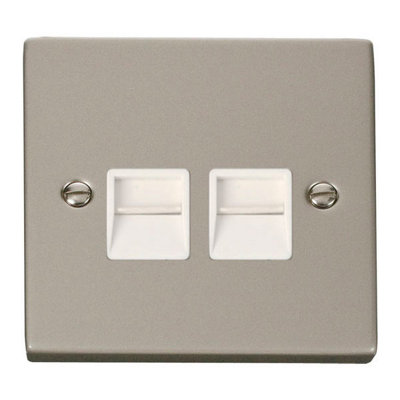 Pearl Nickel Secondary Telephone Twin SocketWhite TrimSe Home from B&Q