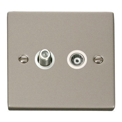 Pearl Nickel Satellite And Isolated Coaxial 1 Gang SocketWhite TrimSe Home