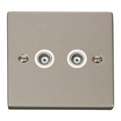 B&Q - Pearl Nickel Twin Isolated Coaxial SocketWhite TrimSe Home