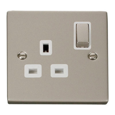 Pearl Nickel 1 Gang 13A Dp Ingot Switched Plug SocketWhite TrimSe Home