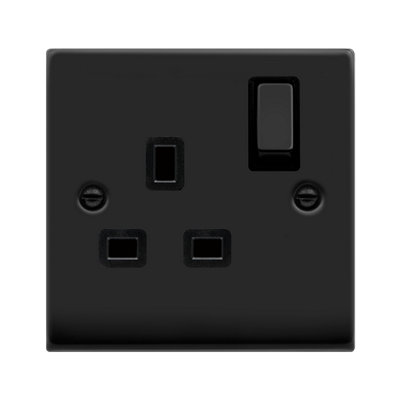 Matt Black 1 Gang 13A Dp Ingot Switched Plug SocketBlack TrimSe Home