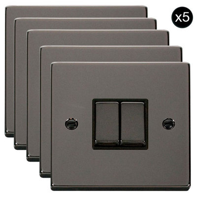 5 PackBlack Nickel 10A 2 Gang 2 Way Ingot Light SwitchBlack TrimSe Home from B&Q