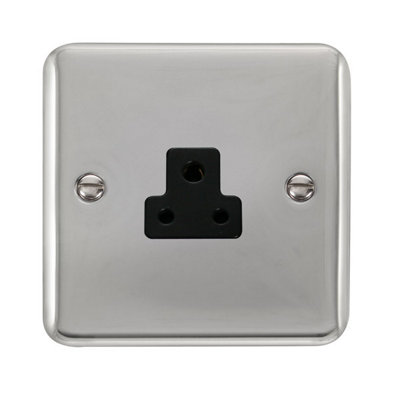 Curved Polished Chrome 1 Gang 2A Round Pin SocketBlack TrimSe Home