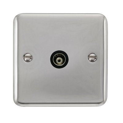 Curved Polished Chrome Single Isolated Coaxial SocketBlack TrimSe Home from B&Q