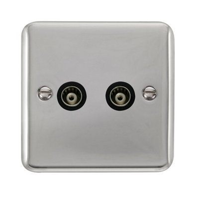 Curved Polished Chrome Twin Isolated Coaxial SocketBlack TrimSe Home from B&Q