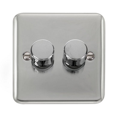 Curved Polished Chrome 2 Gang 2 Way Led 100W Trailing Edge Dimmer Light SwitchSe Home from B&Q