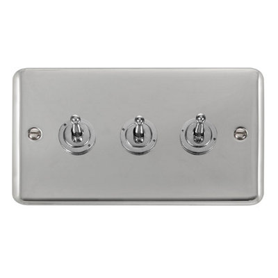 B&Q - Curved Polished Chrome 3 Gang 2 Way 10Ax Toggle Light SwitchSe Home