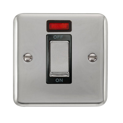 Curved Polished Chrome 1 Gang Ingot Size 45A Switch With NeonBlack TrimSe Home