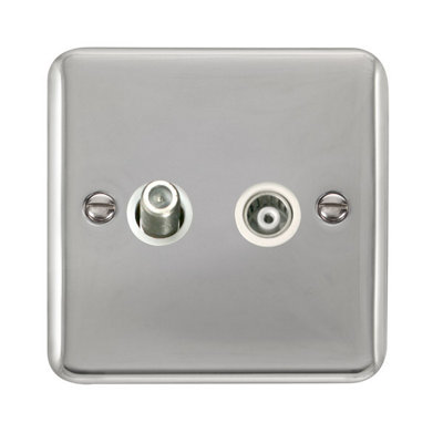 B&Q - Curved Polished Chrome Satellite And Isolated Coaxial 1 Gang SocketWhite TrimSe Home