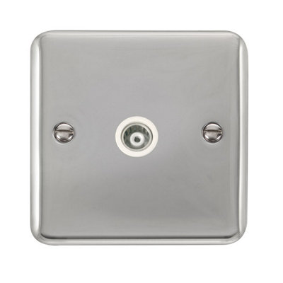 B&Q - Curved Polished Chrome Single Isolated Coaxial SocketWhite TrimSe Home