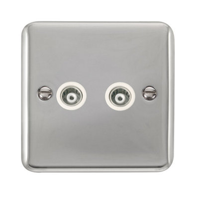 B&Q - Curved Polished Chrome Twin Isolated Coaxial SocketWhite TrimSe Home