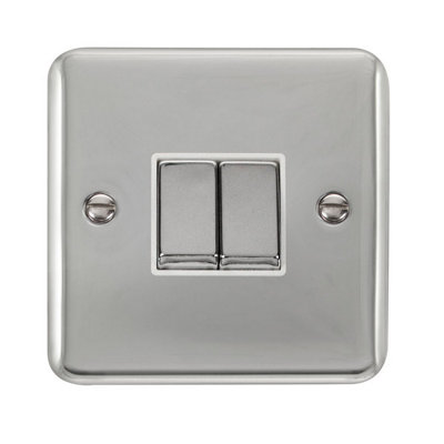 Curved Polished Chrome 10A 2 Gang 2 Way Ingot Light SwitchWhite TrimSe Home from B&Q