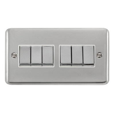 Curved Polished Chrome 10A 6 Gang 2 Way Ingot Light SwitchWhite TrimSe Home from B&Q