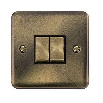 Curved Antique Brass 10A 2 Gang 2 Way Ingot Light SwitchBlack TrimSe Home from B&Q