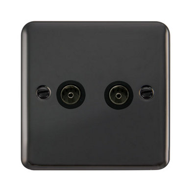 Curved Black Nickel 2 Gang Twin Coaxial Tv SocketBlack TrimSe Home from B&Q