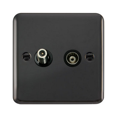 Curved Black Nickel Satellite And Isolated Coaxial 1 Gang SocketBlack TrimSe Home from B&Q