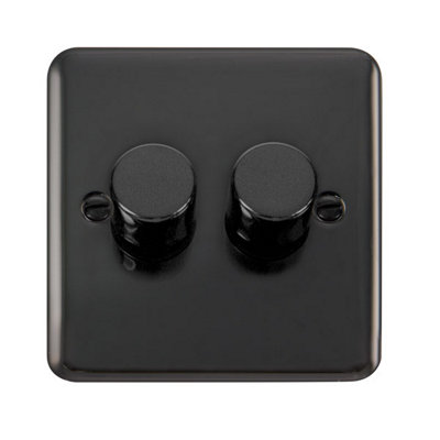 Curved Black Nickel 2 Gang 2 Way Led 100W Trailing Edge Dimmer Light SwitchSe Home from B&Q