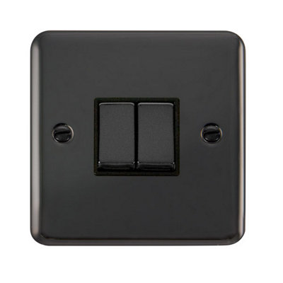 Curved Black Nickel 10A 2 Gang 2 Way Ingot Light SwitchBlack TrimSe Home from B&Q