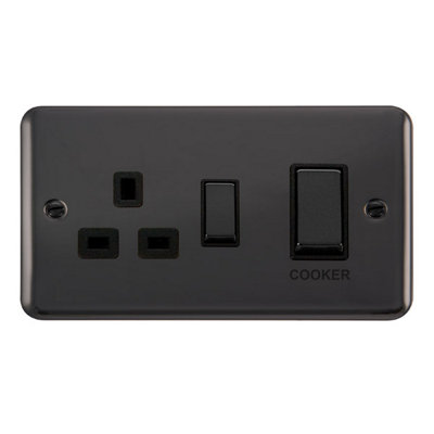 Curved Black Nickel Cooker Control Ingot 45A With 13A Switched Plug SocketBlack TrimSe Home from B&Q